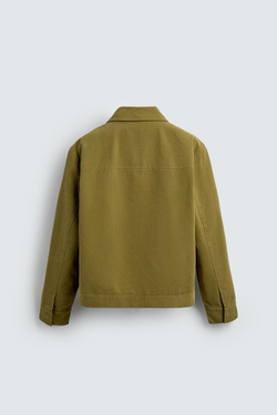 ZARA КУРТКА-РУБАШКА ИЗ ТКАНИ С РЕЛЬЕФОМ НА МОЛНИИ, ОЛИВКОВЫЙ