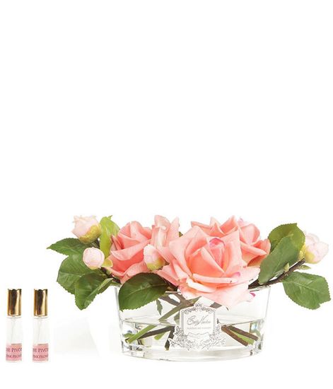 Коралловый букет роз в прозрачной овальной вазе, Cote Noire