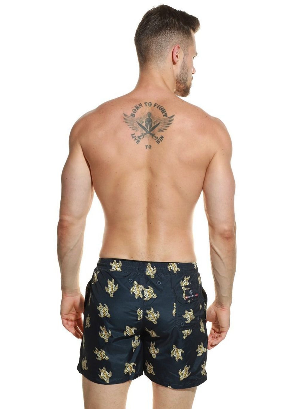 Мужские пляжные шорты с принтом в виде морских черепах (Размер: M) (Цвет: черный)