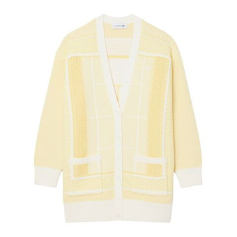Женская Кофта теннисная Lacoste Tennis Court Jacquard Long - white/yellow