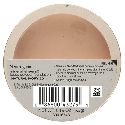 Neutrogena, Mineral Sheers рассыпчатая основа, натуральная слоновая кость 20, 5,5 г (0,19 унции)