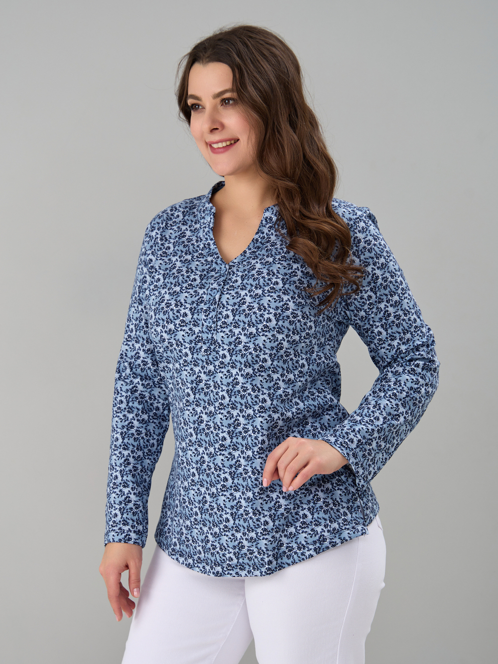 Блузка БЛ-22/голубойтуман-индигоцветы