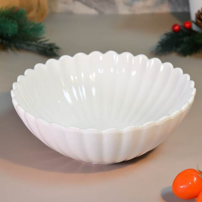 Салатник 19*19*7см Без деколи, форма ребристая, волнистый край, 7123