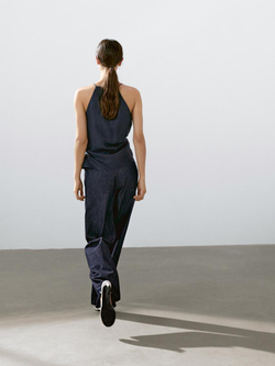 Massimo Dutti Топ из смесового льна с горловиной халтер и квадратным вырезом, темно-синий