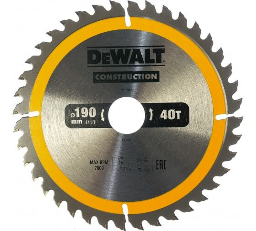 DeWalt, DT1945, Пильный диск CONSTRUCT 190/30 40 ATB +10°, шт