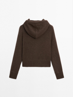 Massimo Dutti Кардиган с капюшоном из 100% кашемира, коричневый