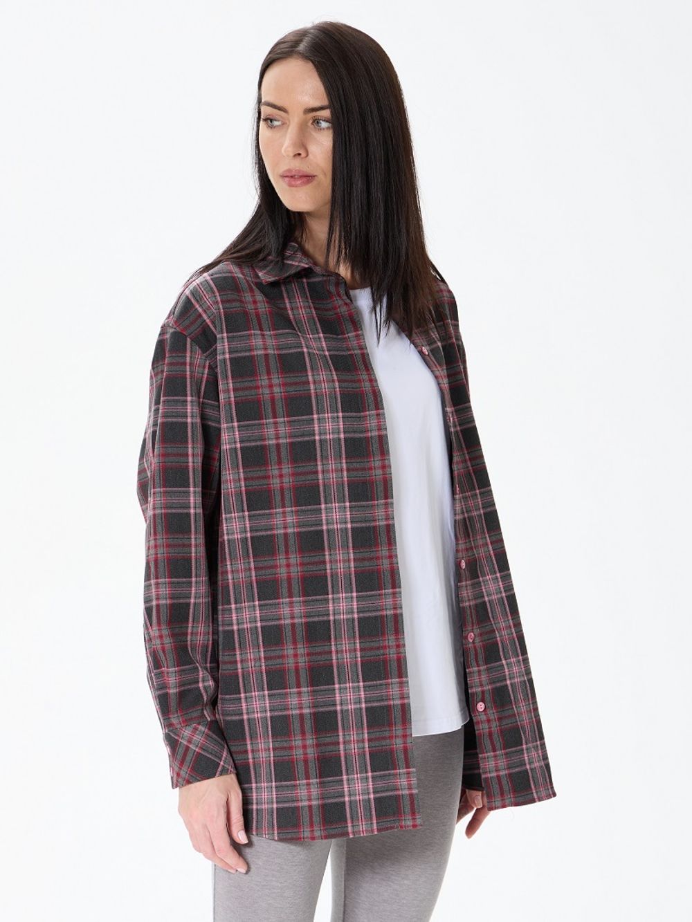 Рубашка Хельсинки удлиненная серая клетка