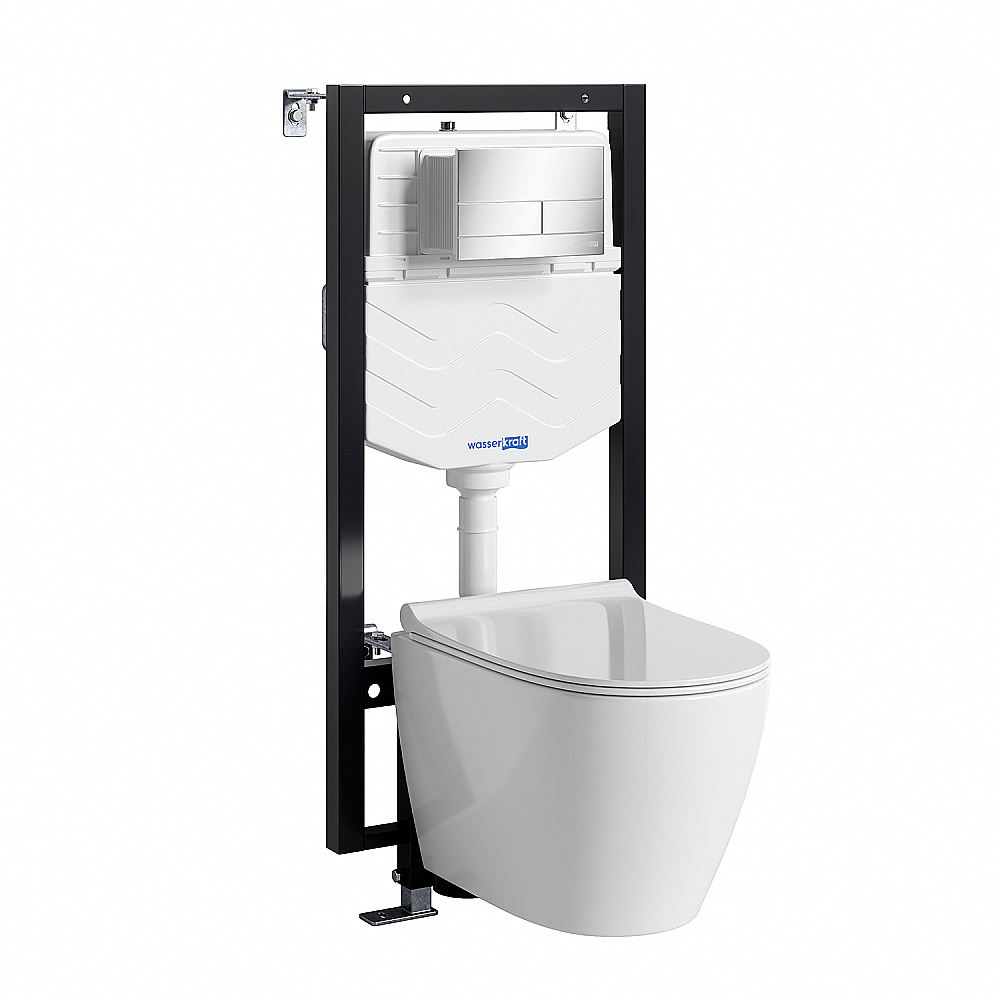 Унитаз подвесной WasserKRAFT Mindel 56TLT.010.ME.CH04.H002 безободковый, с инсталляцией Vils 56, с крышкой микролифт, белый/кнопка хром