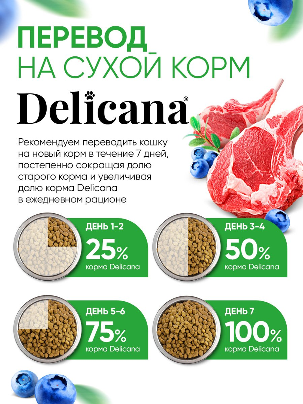 Сухой полнорационный корм для взрослых кошек с ягненком DELICANA 1,5кг