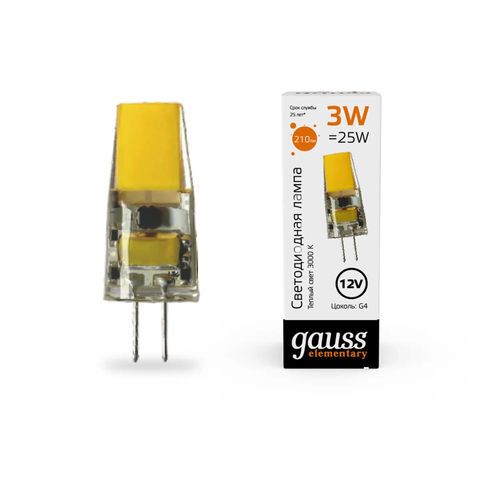 Лампа Gauss LED Elementary G4 12V 3W 250Lm 3000K силикон 18713