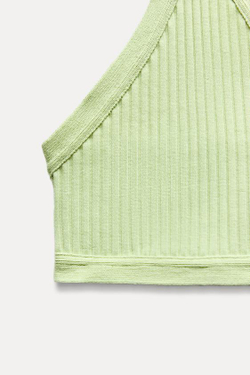 ZARA КРОП-ТОП ИЗ РИФЛЕНОГО ТРИКОТАЖА, СВЕТЛЫЙ ХАКИ