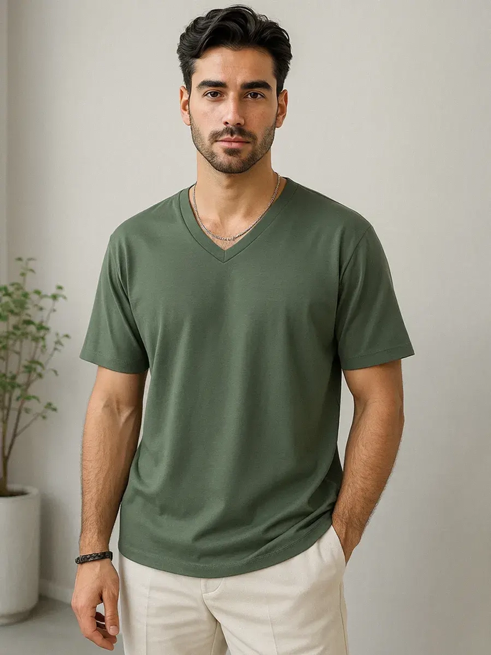 Футболка мужская повседневная однотонная хлопок