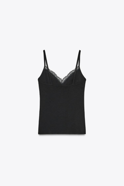 ZARA ТОП ИЗ ЛИОЦЕЛЛА С КРУЖЕВОМ, ЧЕРНЫЙ