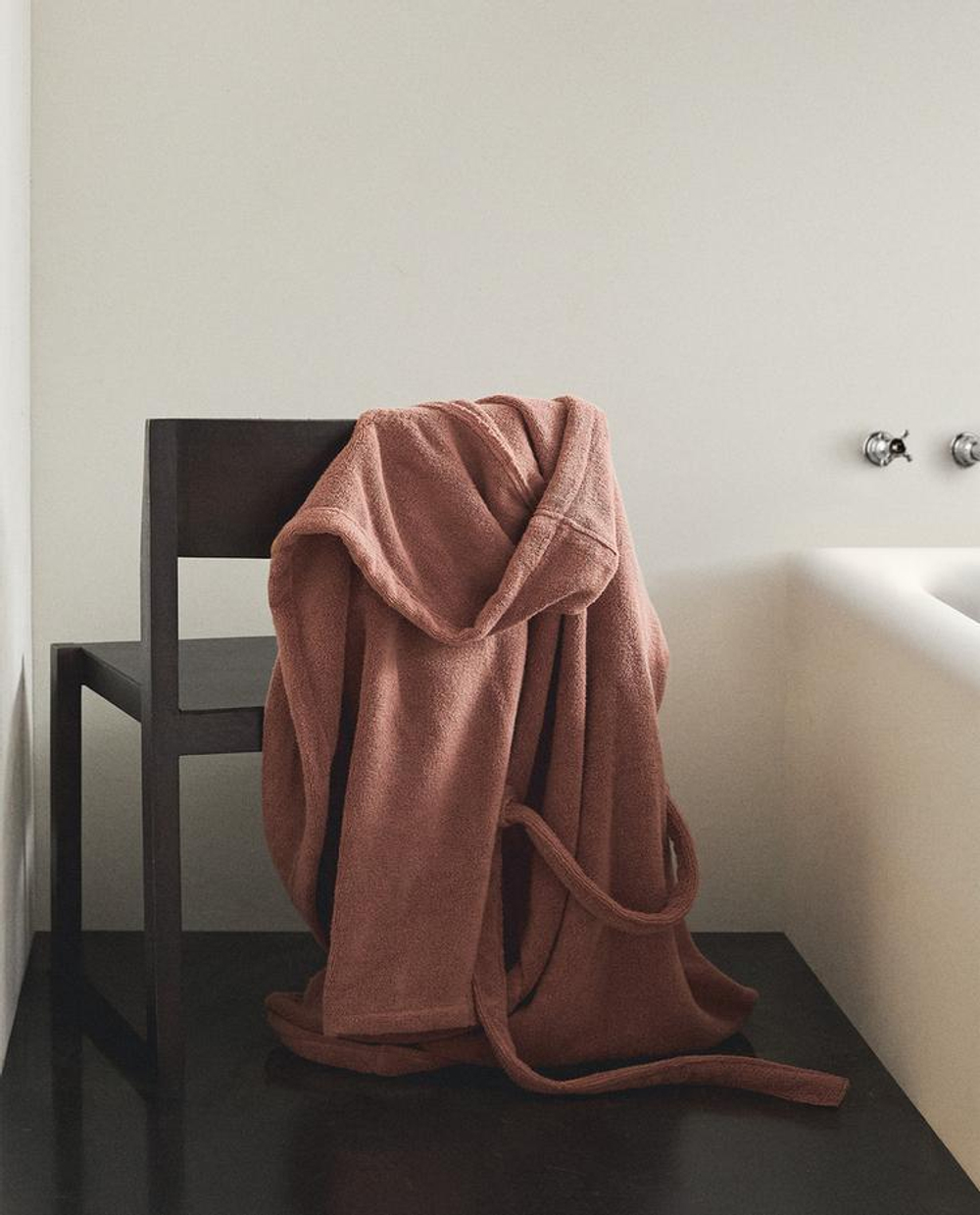 ZARA HOME ХЛОПКОВЫЙ ХАЛАТ С КАПЮШОНОМ, РОЗОВЫЙ