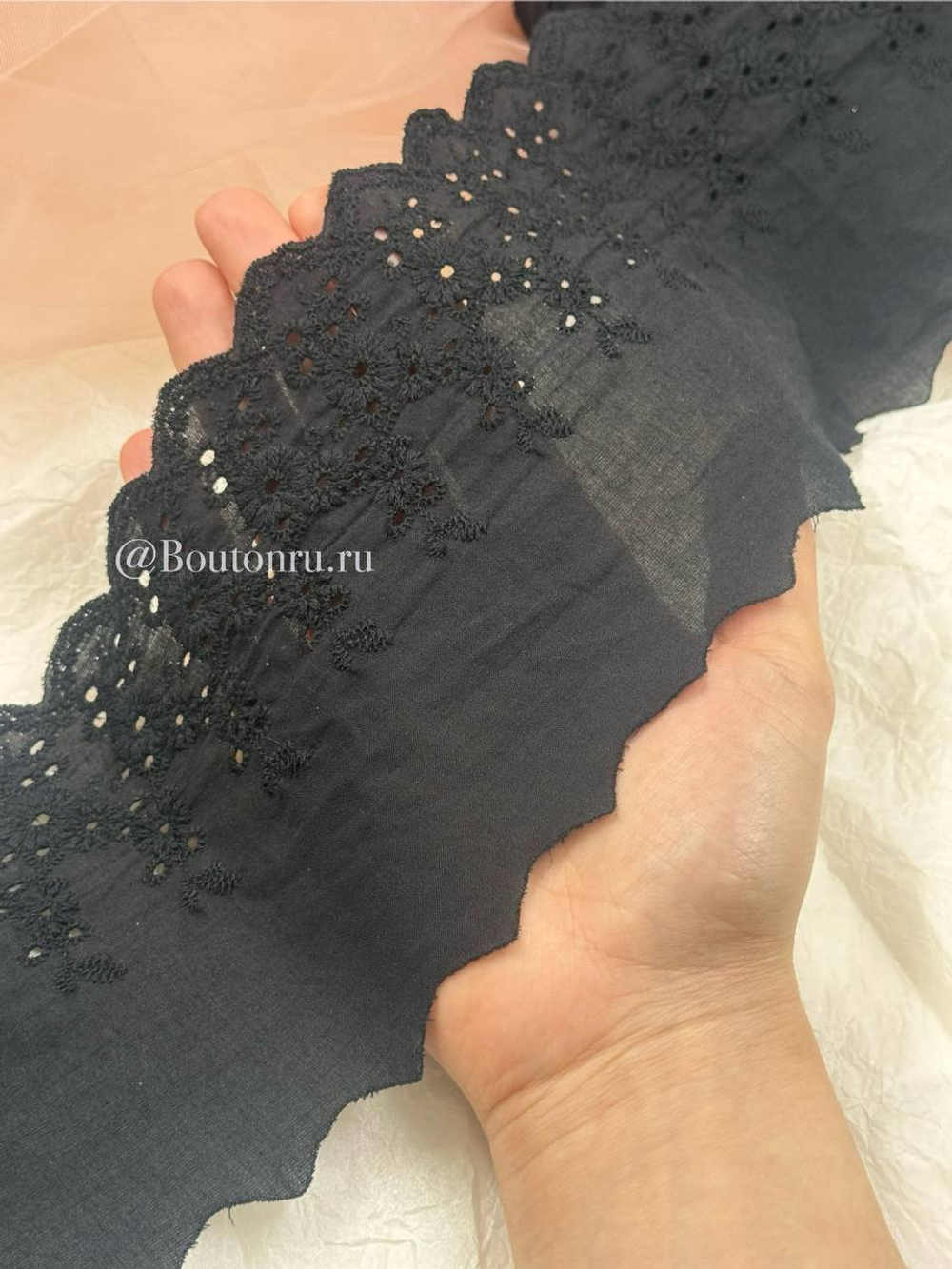 Кружево черное шитье хлопок цветы 120 мм