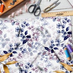 Ткань дюспо тёмно-лазурные и рубиновые ветви яблони