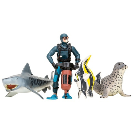 Фигурки игрушки серии "Мир морских животных": Акула, тюлень, мавританский идол, дайвер