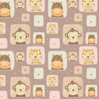 Мордочки зверюшек на коричневом фоне