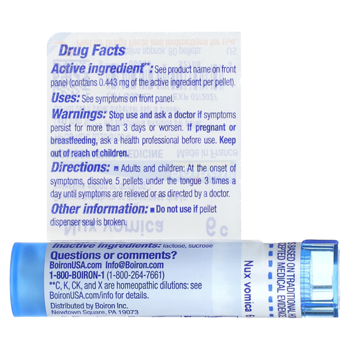 Boiron, Nux Vomica, 6C, для облегчения изжоги, примерно 80 гранул