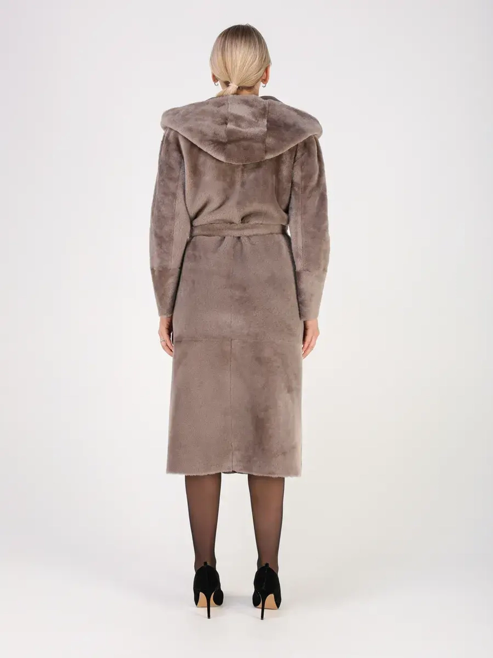 Дубленка зимняя шуба натуральная с капюшоном двухсторонняя