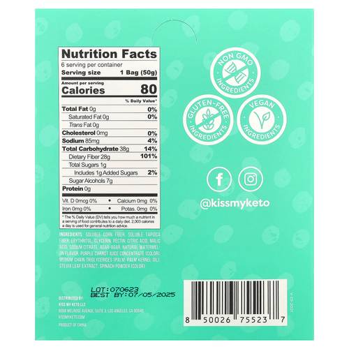 Kiss My Keto, Gummy Candy, ломтики арбуза, 6 пакетиков по 50 г (1,76 унции)