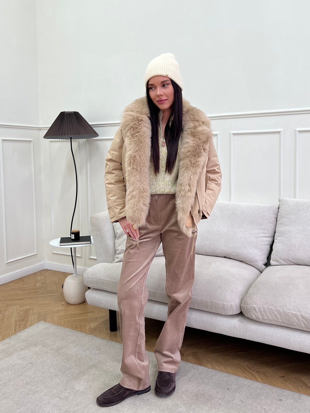 Парка Extra Lux с натуральным мехом бежевый