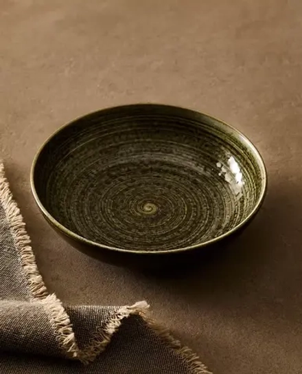 ZARA HOME ГЛУБОКАЯ ТАРЕЛКА ИЗ ФАЯНСА СО СПИРАЛЬНЫМ УЗОРОМ, ЗЕЛЕНЫЙ