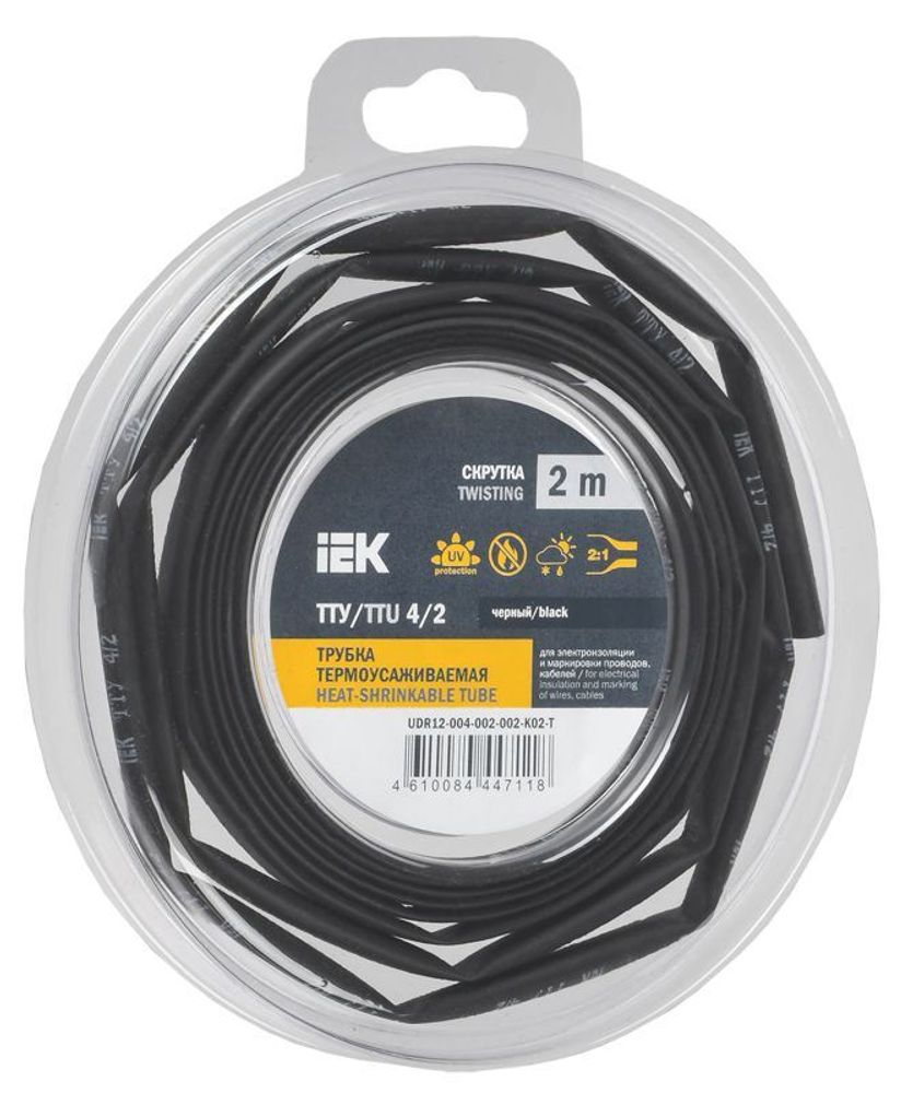 Трубка термоусадочная ТТУ нг-LS 4/2 черн. (уп.2м) IEK UDR12-004-002-002-K02-T Трубка термоусадочная ТТУ нг-LS 4/2 черн. (уп.2м) IEK UDR12-004-002-002-K02-T