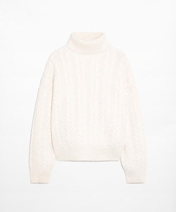 Oysho Вязаный свитер с высоким воротником, светлый экрю