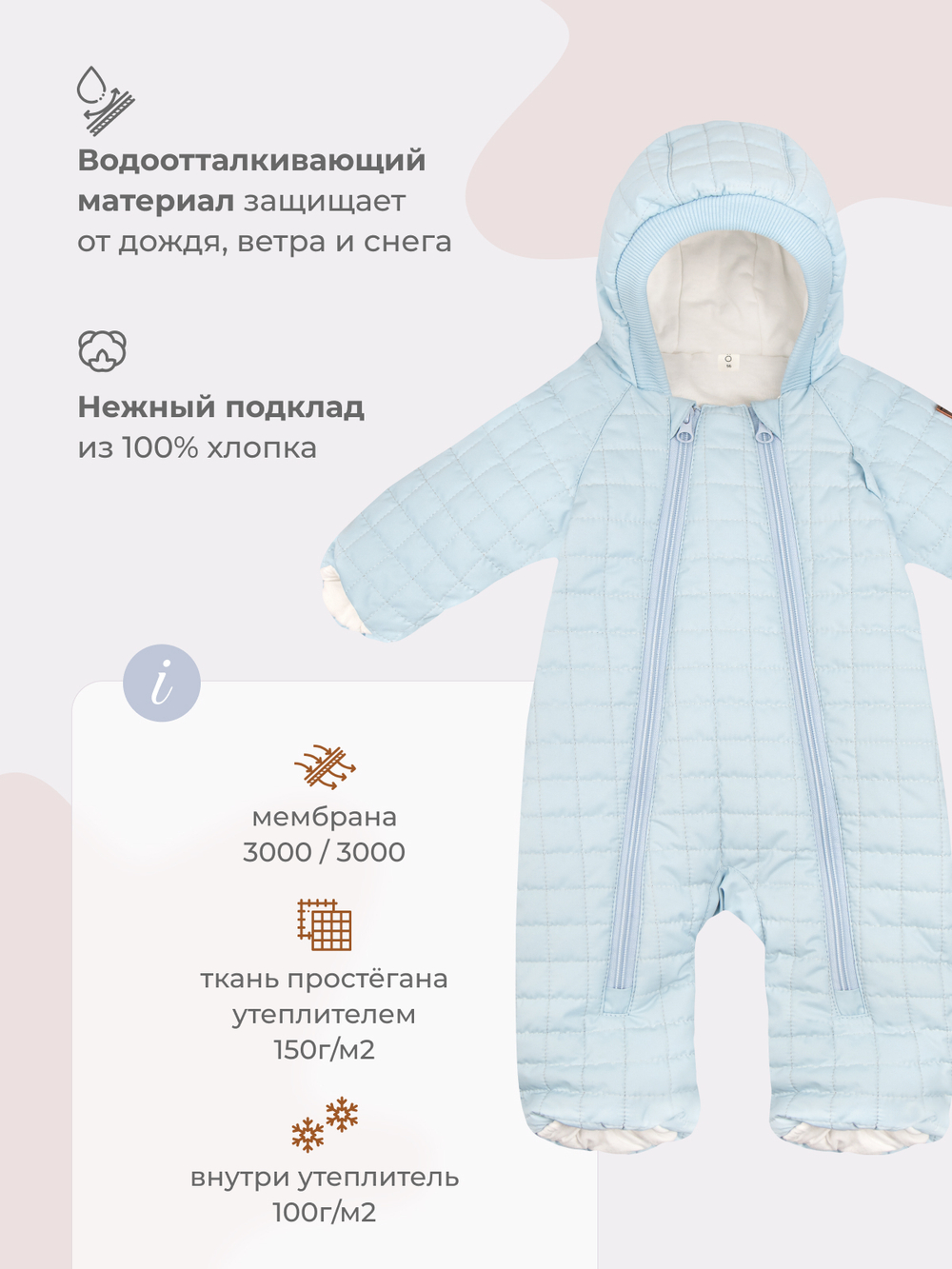 Комбинезон утеплённый стёганый Mjölk Baby Blue, 250гр/м2