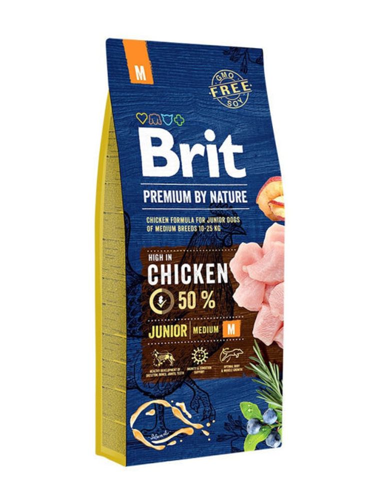 Сухой корм Brit Premium Junior M для щенков средних пород, 15 кг