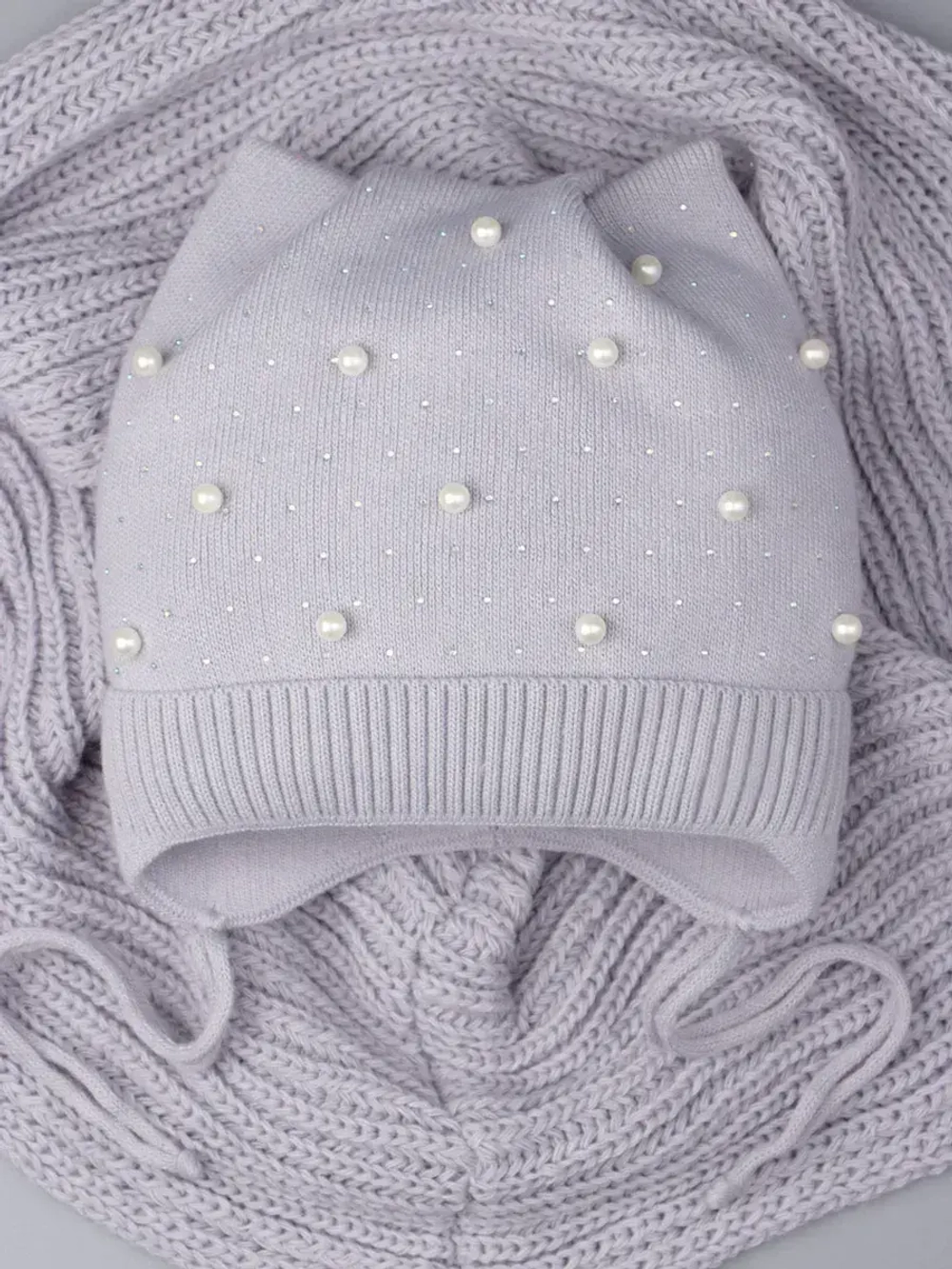 Шапка для девочки осенняя и снуд ушками