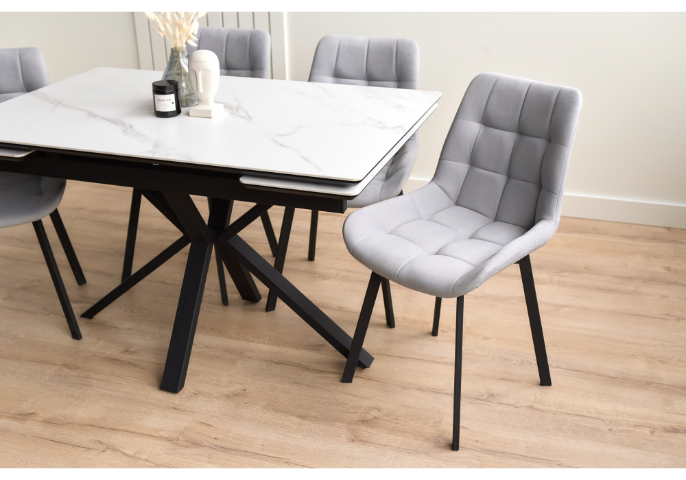 Керамический стол Woodville Старлайт 120(180)х80 snow alpin, черный, ножки черные