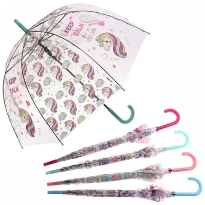 Зонт-трость женский купол «Единорог» микс 4 цвета, 8 спиц, d-82см, длина в слож. виде 82см