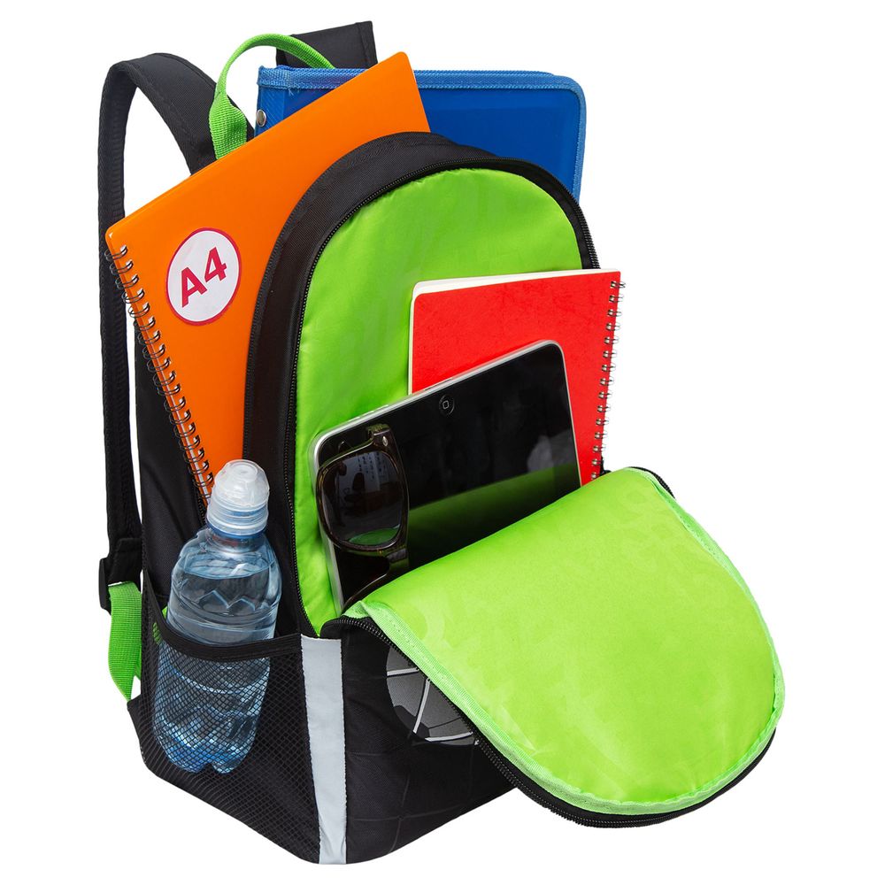 Рюкзак Grizzly, 29*38*16см, 2 отделения, 2 кармана, жесткая спинка, черный-салатовый