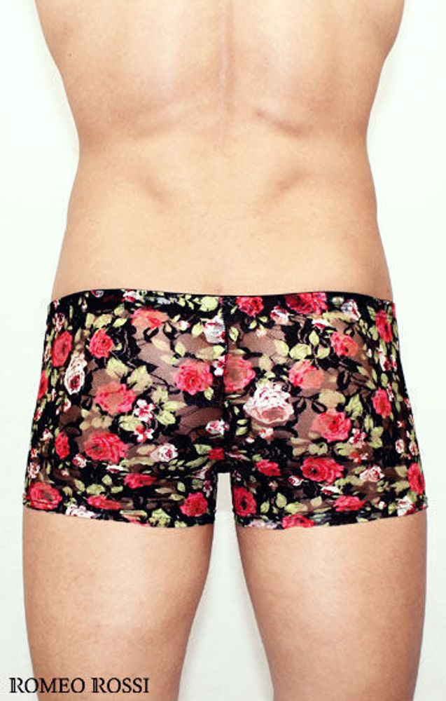 Мужские трусы боксеры черные с красными розами Romeo Rossi Rose Boxer RR00230