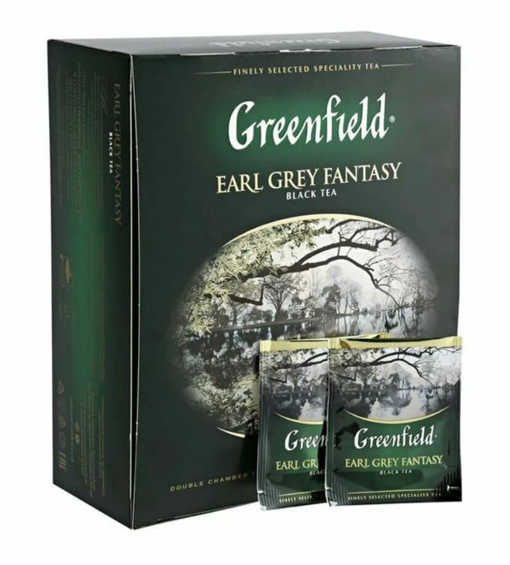 Чай черный Greenfield Earl Grey Fantasy с бергомотом, 100 пакетиков по 2 г