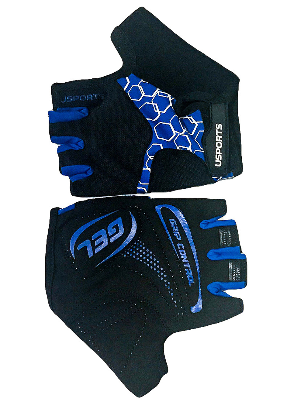 Перчатки лайкра SPORT RACE GEL черно-синие, р-р XS, с петельками, GEL усилен, на липучке USPORTS