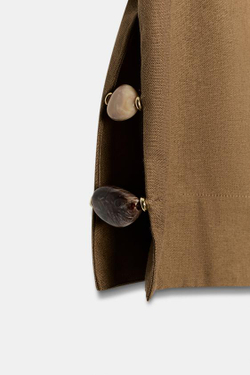 ZARA ТОП ИЗ ЛЬНА С ГОРЛОВИНОЙ ХАЛТЕР И БУСИНАМИ, ТАБАЧНЫЙ
