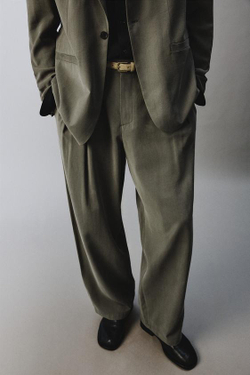 ZARA КОСТЮМНЫЕ БРЮКИ RELAXED FIT, ЭКРЮ/ХАКИ