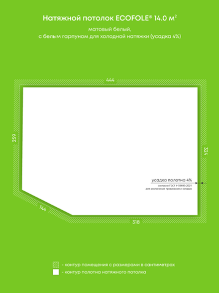 Матовый натяжной потолок 14 м2