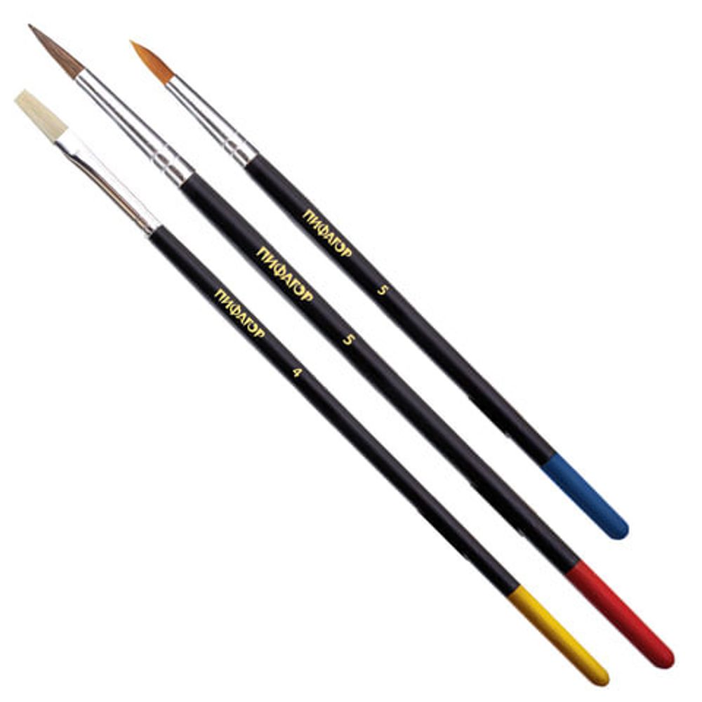 Кисти ПИФАГОР, набор 10 шт. (пони - 5 шт., синтетика - 3 шт., щетина - 2 шт., круглые, плоские), 200505