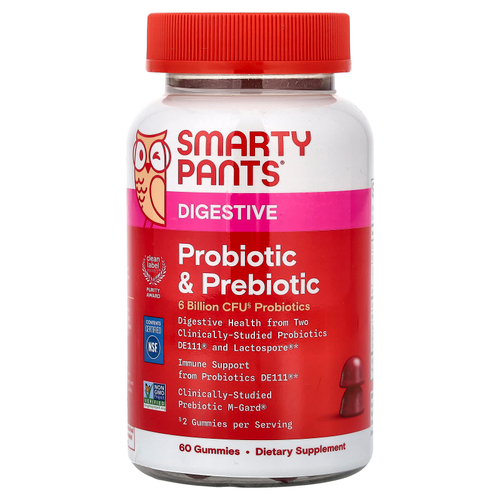 SmartyPants, жевательные таблетки для пищеварения, с пробиотиками и пребиотиками, со вкусом винограда, 60 жевательных таблеток
