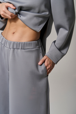 Брюки трикотажные wide leg серые