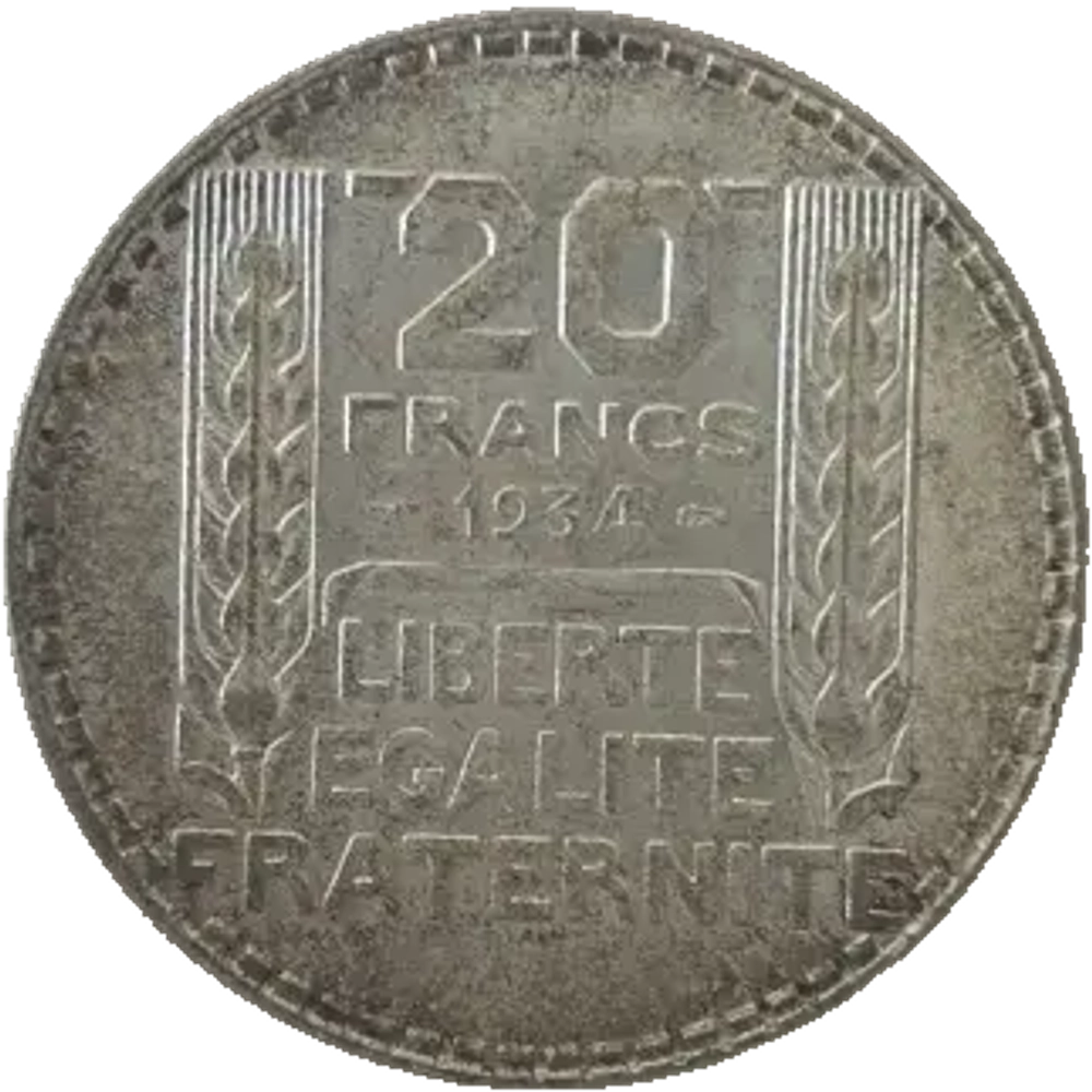 France, 20 Francs 1934 – "Turin" Series, VF