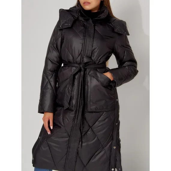 Пальто утеплённое стёганое женское, цвет чёрный, размер 48