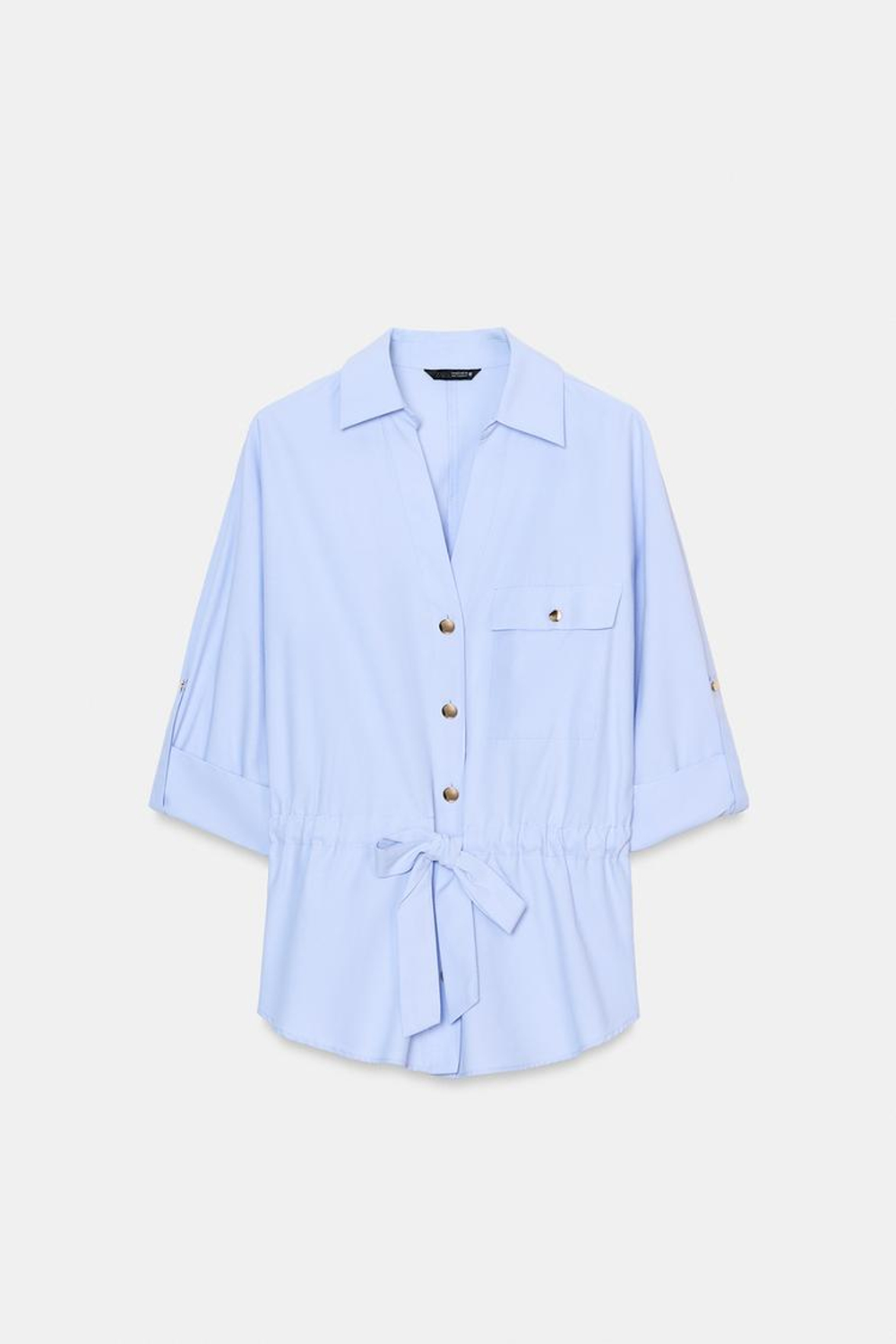 ZARA РУБАШКА-САФАРИ ИЗ ПОПЛИНА, ГОЛУБОЙ