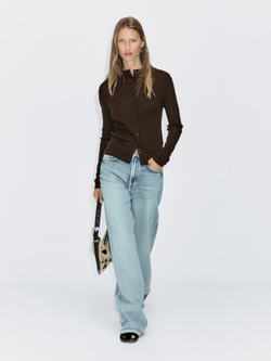 Massimo Dutti Кардиган из смесовой шерсти в рубчик, коричневый