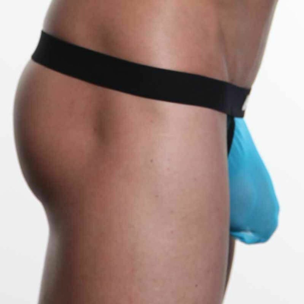 Мужские трусы стринги WangJiang в сетку бирюзовые WG00081