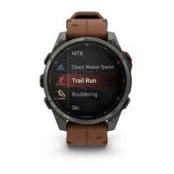 Смарт-часы Garmin fenix 8 Pro AMOLED (47 мм) Sapphire карбоново-серый DLC титан с каштановым кожаным ремешком